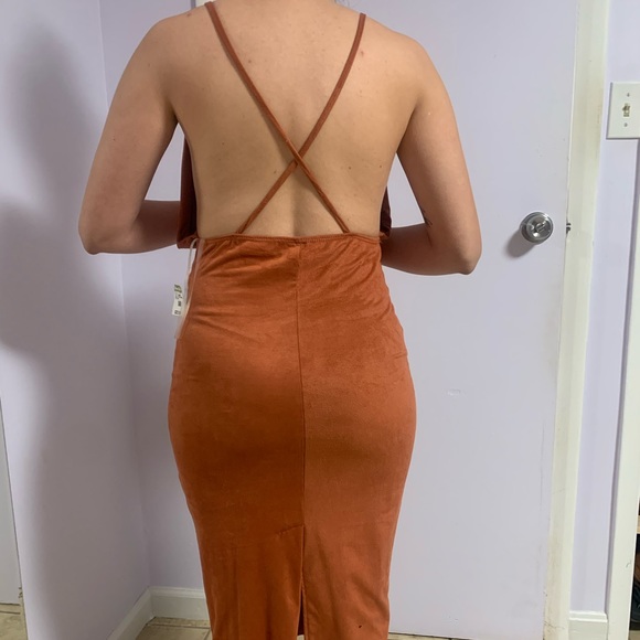 Polyester medium size orange rust cross back dress - Picture 4 of 4